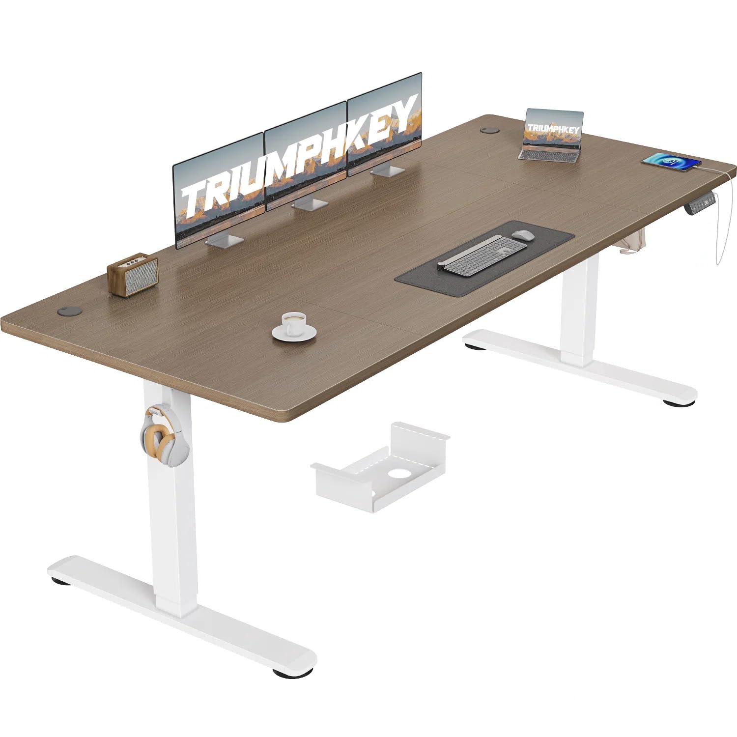 TRIUMPHKEY Scrivania Regolabile in Altezza Elettrica 200 x 80 cm,Presa USB, 3 Controllo Memoria, Scrivania, Altezza Regolabile, Anti-collisione, Tavolo da Computer