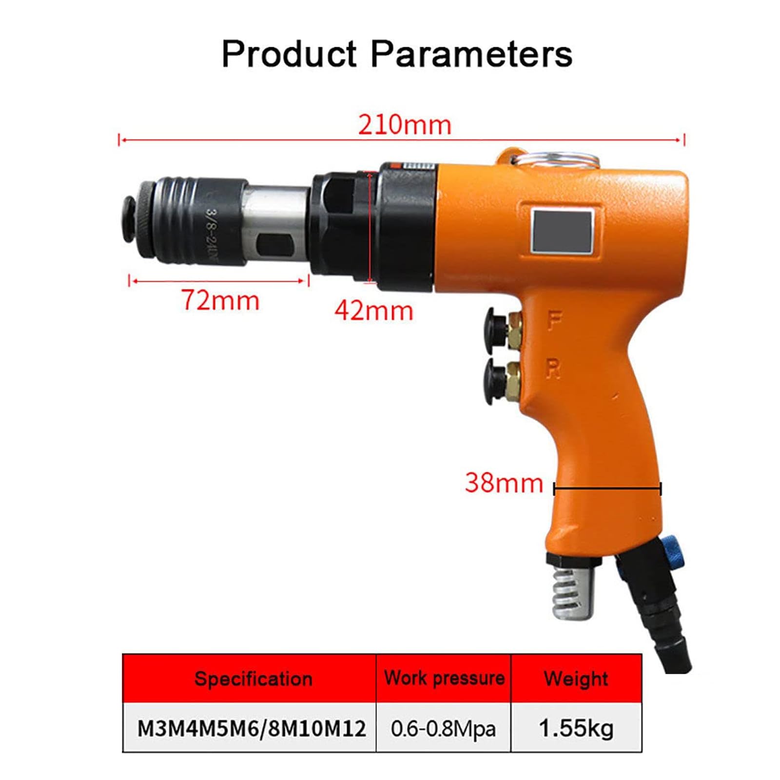 Roscadora Neumática (M3-M12), Roscadora Manual, 2 En 1 (taladrado Y Roscado), Velocidad Ajustable/Cabezal Autoblocante, Fijación (sin Desprendimiento), para Acero Y Hierro,Orange