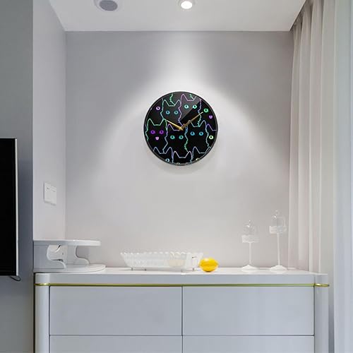 Miniatura 3 de Reloj de pared redondo con diseño de gatos de neón, silencioso, funciona con pilas, acrílico, moderno, simple, para cocina, sala de estar,
