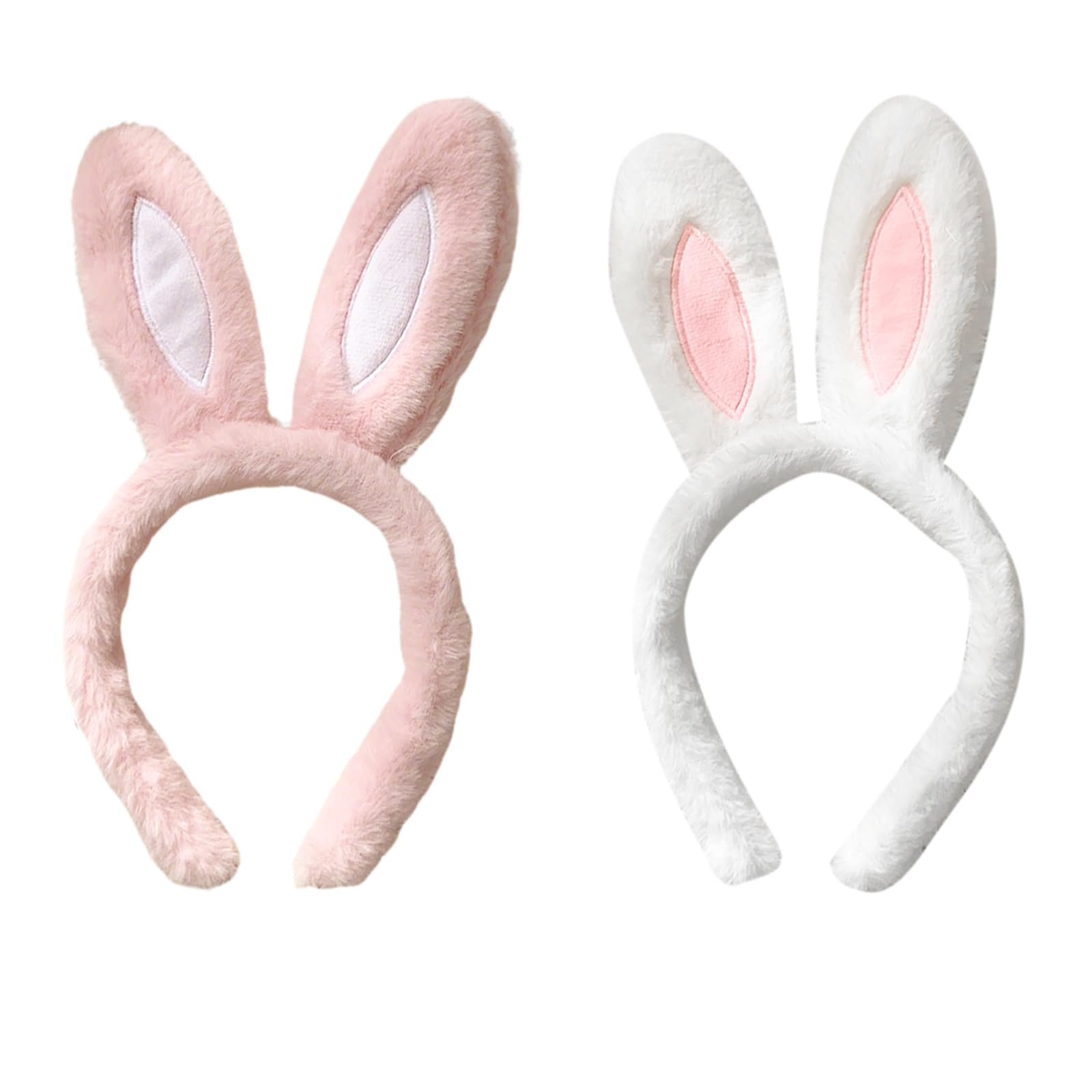 Bunny Ears Headband- 2 Pack Fluffy Bendable Rabbit Ears Hairband for Adults, Plush Animal Costume Accessories for Easter | Halloween | Christmas, World Book Day | Cosplay Fancy Dress Party（white、pink）