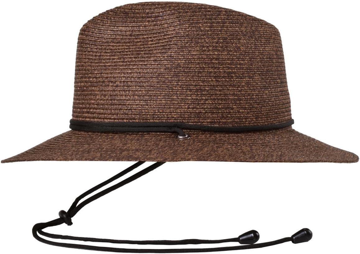 Bigalli Odyssey Straw-Style Fedora Summer Hat with Chin Strap - Lightweight Breathable Packable UPF 80 UV