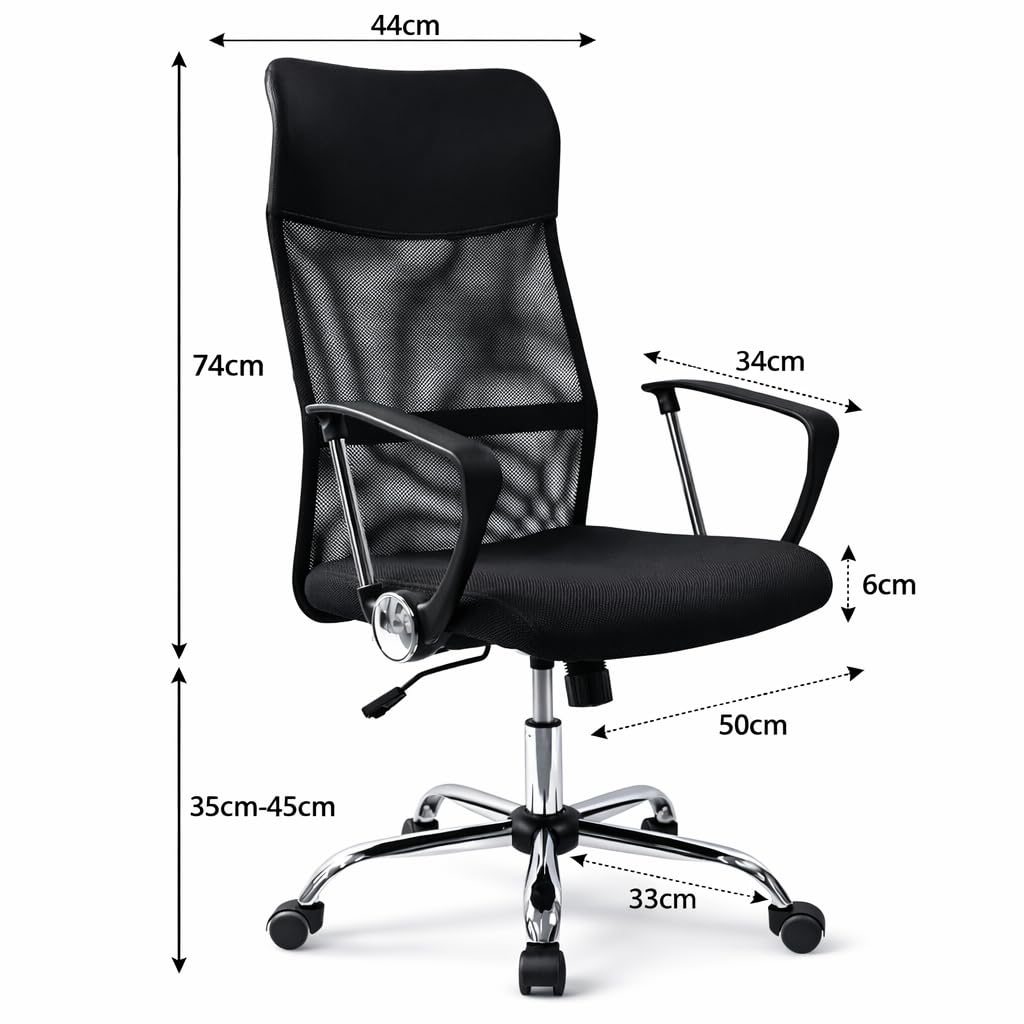 T-LOVENDO.ES Silla de Oficina ergonómica para Escritorio u Oficina. Respaldo Alto de Malla Transpirable y Piel sintética. Giratoria y con Ruedas. Diseño Bonito y Elegante. hasta 150kg.
