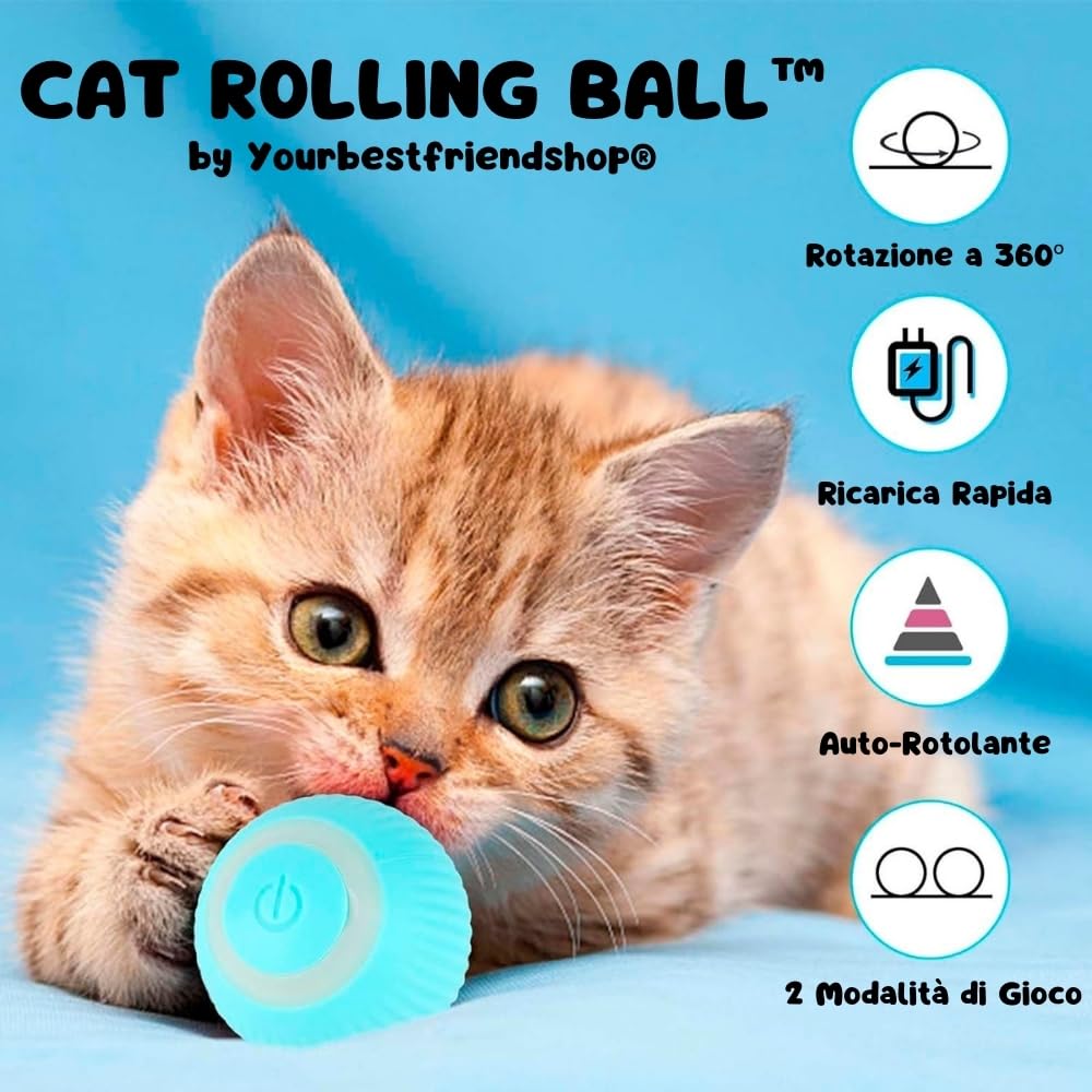 Yourbestfriendshop® Giochi Interattivi per Gatti | Power Ball 2.0 Gatto | Pallina Gatto Automatica | Gioco Gatti Interattivo | Pallina per Gatti che si Muove da Sola | Divertimento Assicurato (Blu)