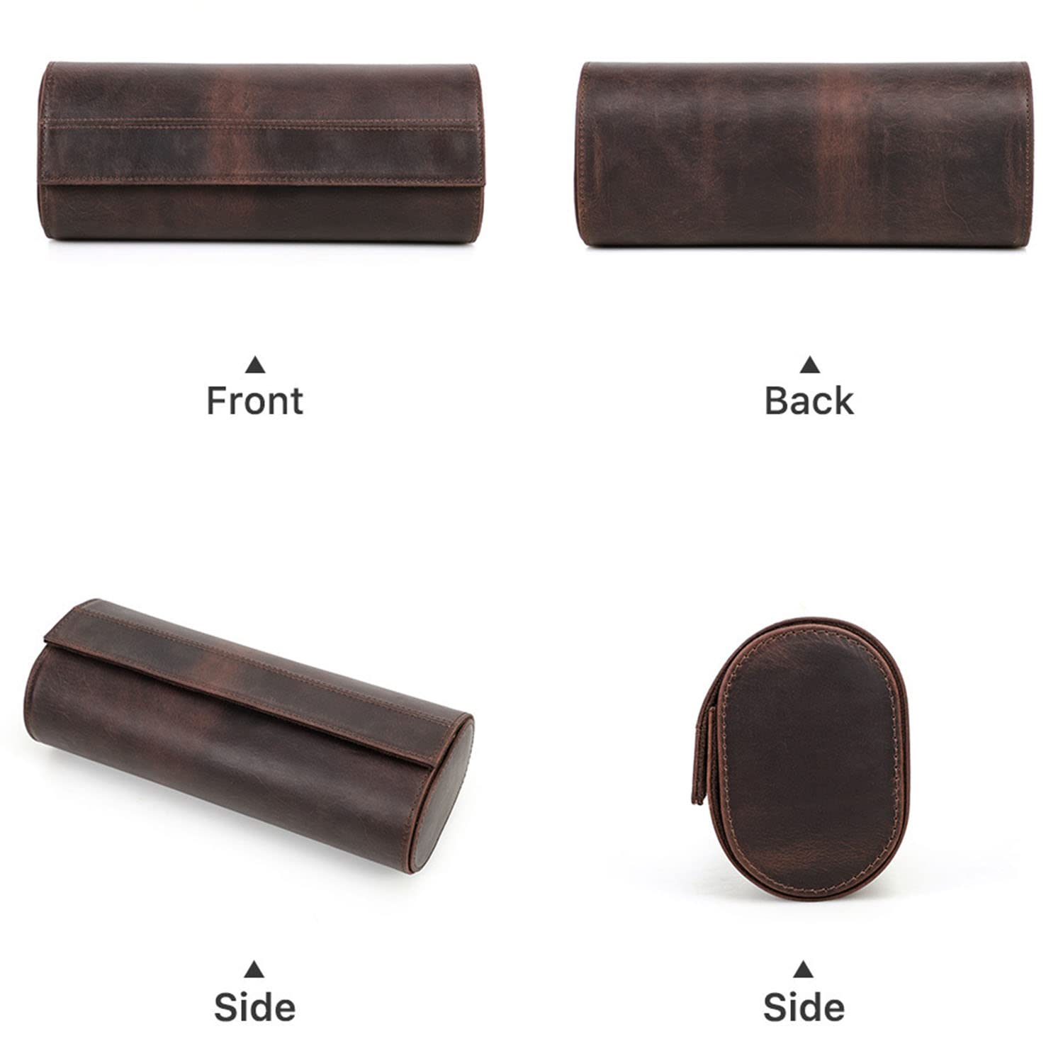 Estuche De Cuero Para Relojes - Estuche De Viaje Ovalado Para Relojes - Organizador Para Guardar Y Exponer 3 Relojes, Estuche Portátil Para Relojes De Exterior - Marrón