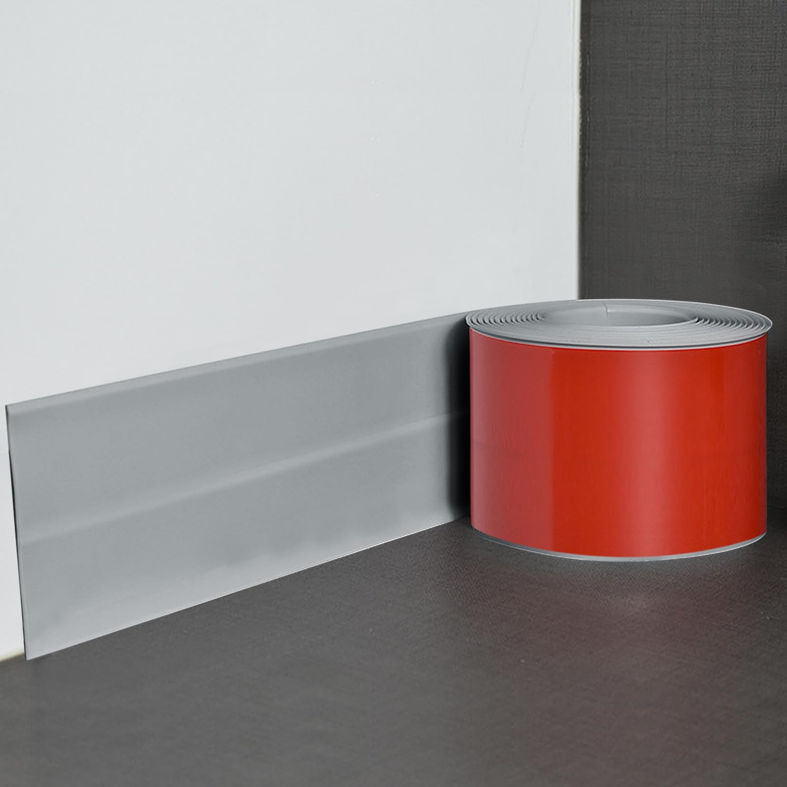 PVC skirting Board, Soft skirting Board, self-Adhesive Finishing Strip, Joint Sealing Tape, Flexible Folding Strip, can be Cut to Size, Waterproof skirting Board for Kitchen and Bathroom (Gray-12m)