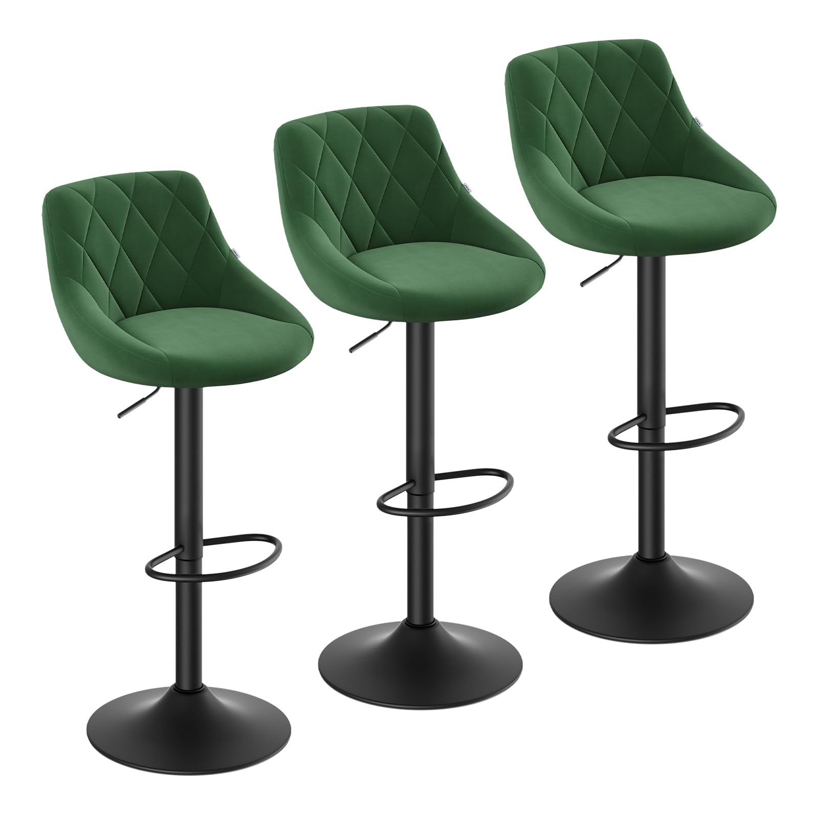 WOLTU Bar Stools Set of 3, Swivel Breakfast Barstools, Velvet, Dark Green