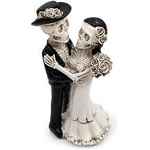 Skeleton Bride and Groom Figurine, Gothic Resin Wedding Couple Statue, Love Never Dies Skeleton Decor for Shelf, Bookshelf & Desk, Alternative Anniversary Wedding, 5.8 Inch