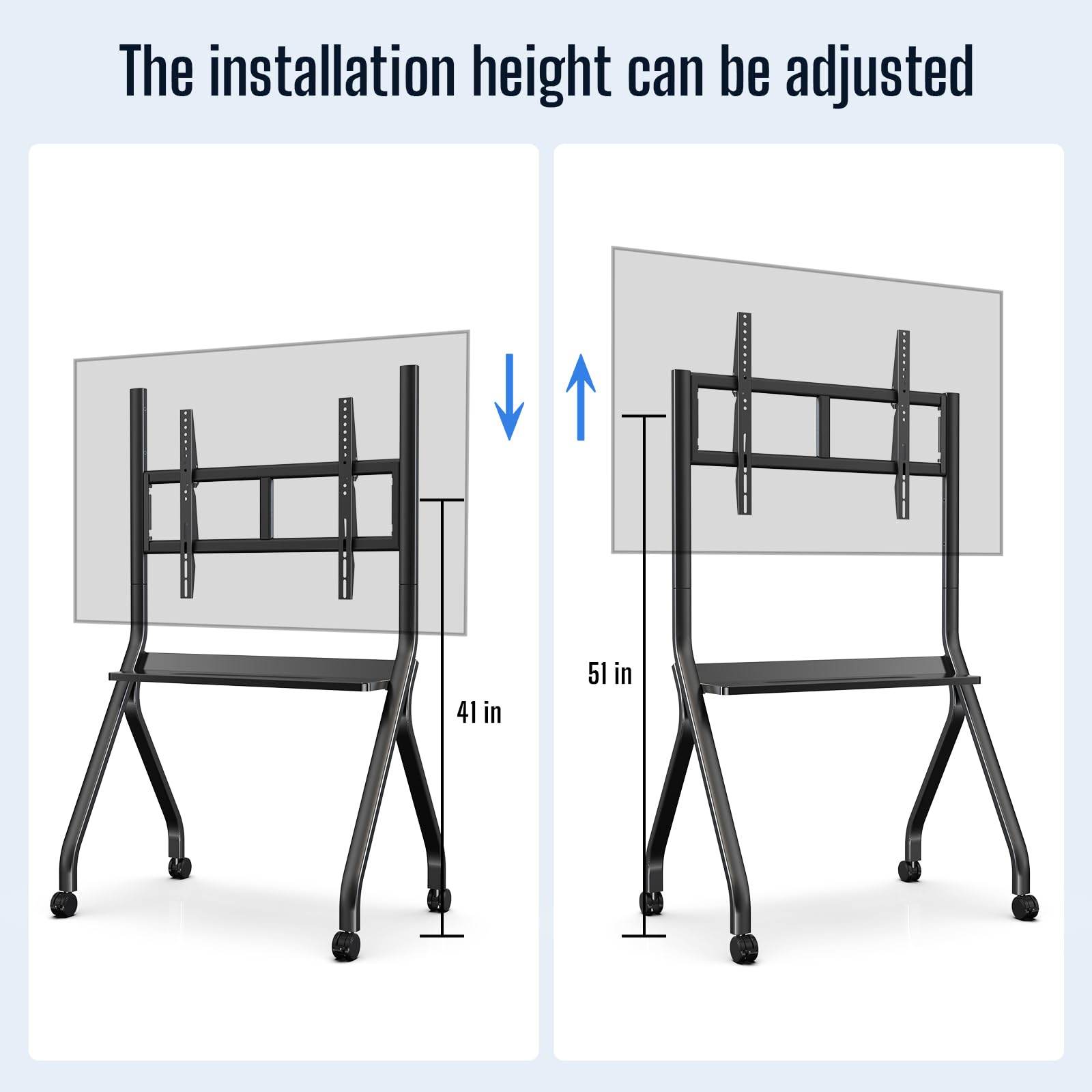 Supporto con Ruote per Smart Board 55''-65'', Carrello Mobile per Lavagna Interattiva e Monitor, Supporto TV Regolabile per Scuola, Ufficio, Aula