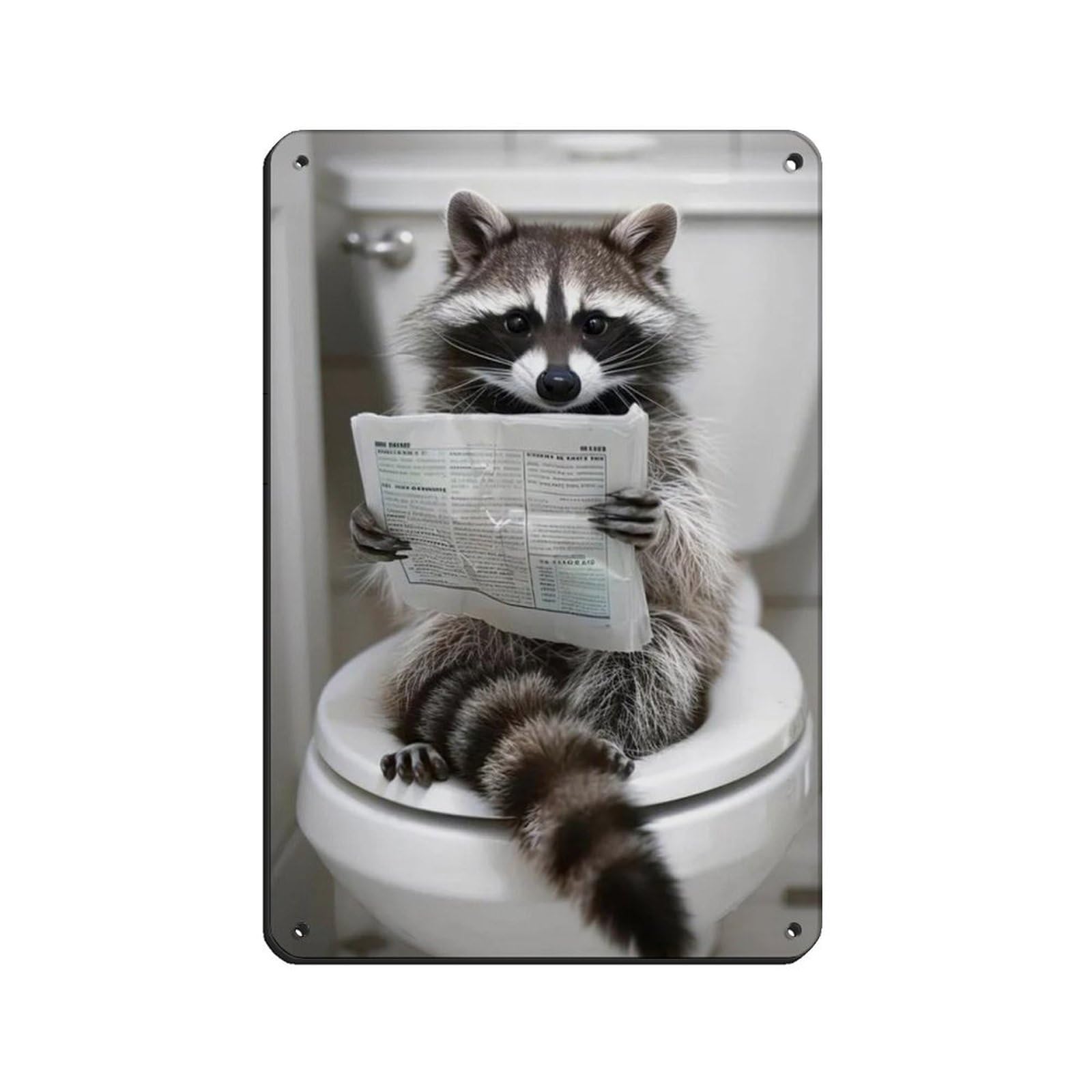 Funny Raccoon Bathroom Art Tin Sign Vintage Metal Pub Club Cafe Bar Home Wall Art Decoration Poster Retro 8x12inch(20x30cm)