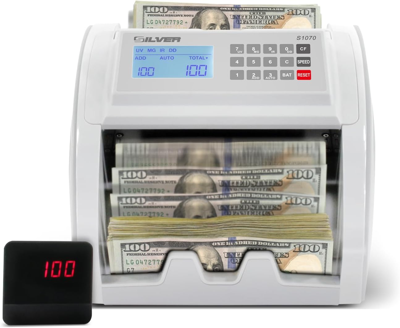 Money Counter Machine UV/MG/IR/DD/DBL/HLF/CHN Counterfeit Money Detection Bill Counter with LCD Display, S1070
