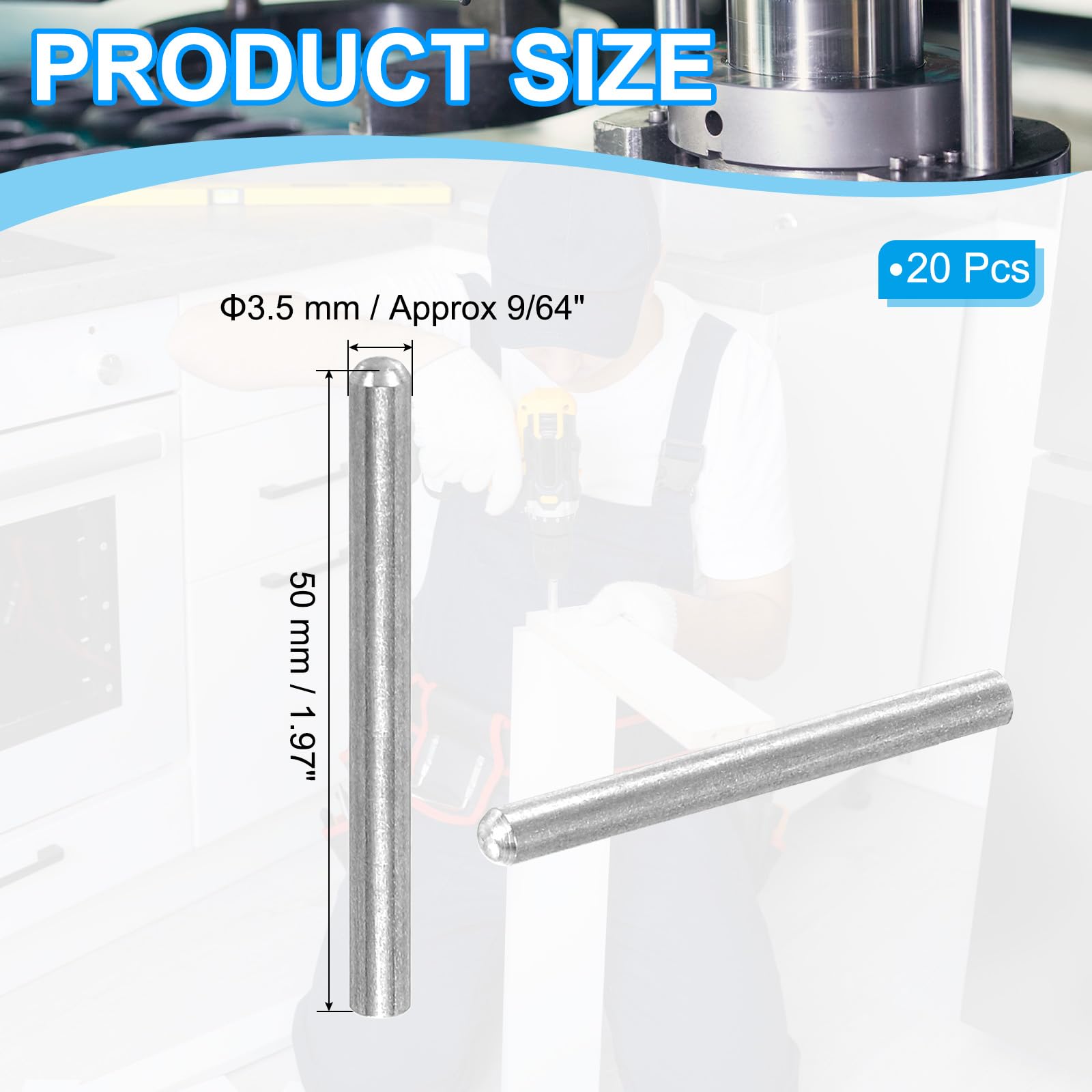 PATIKIL 304 Stainless Steel Dowel Pins 3.5x50 mm (3/16" Dia) - Image 2