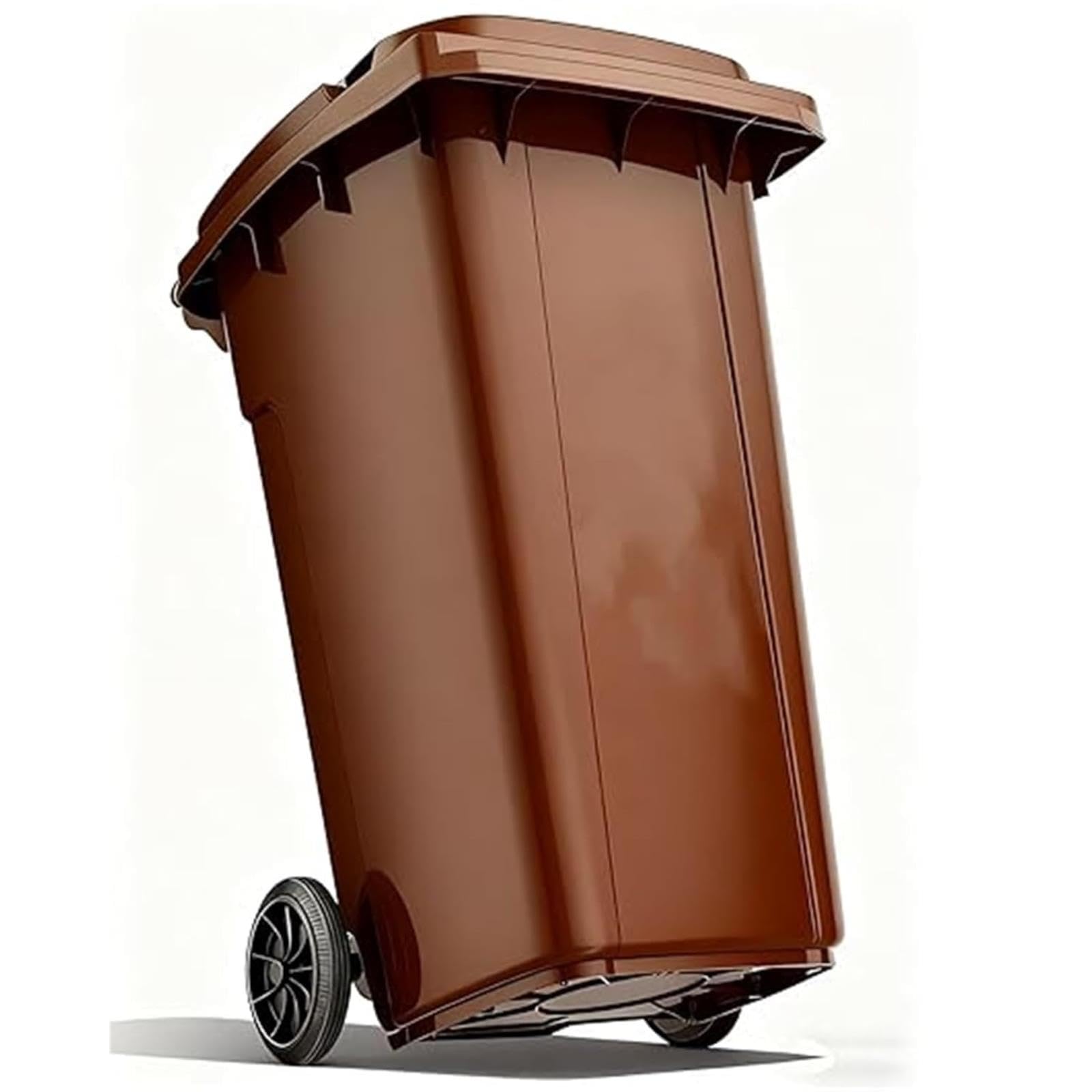 VITIWEDTY Industrial Outdoor Trash Can with Lid, 240L Heavy Duty Wheeled Garbage Bin for Patio, Backyard, Garage (Brown 32 Gallon/120L)