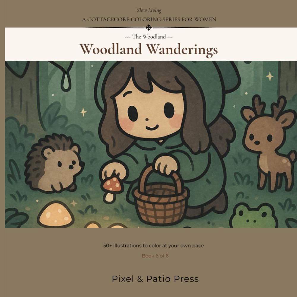 Slow Living: Woodland Wanderings — A Cottagecore Coloring Book for Women | Theme Volume 6: 50+ Mindful Coloring Pages of Mushroom Foraging, Mossy ... — A Cottagecore Coloring Series for Women)