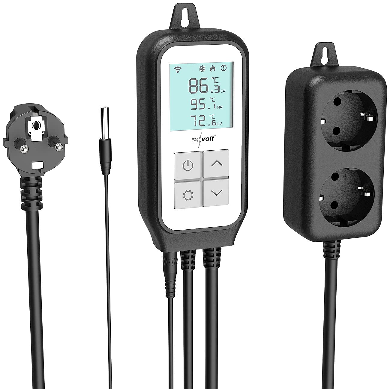 revolt Thermostatsteckdose: WLAN-Steckdosen-Thermostat für 2 Geräte, Sensor, App, Sprachsteuerung (Thermostat Steckdose WiFi, Universal Steckdose, Eis)