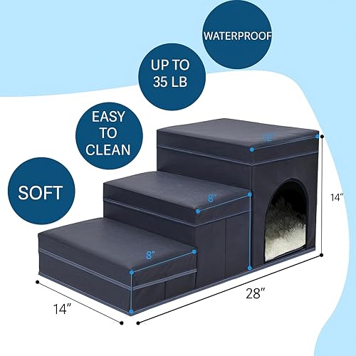 Miniatura 3 de PUPPAW - Escaleras para perros pequeños - Rampa para perros para sofá - Escaleras para gatos de 3 escalones - Escalera plegable para mascotas -