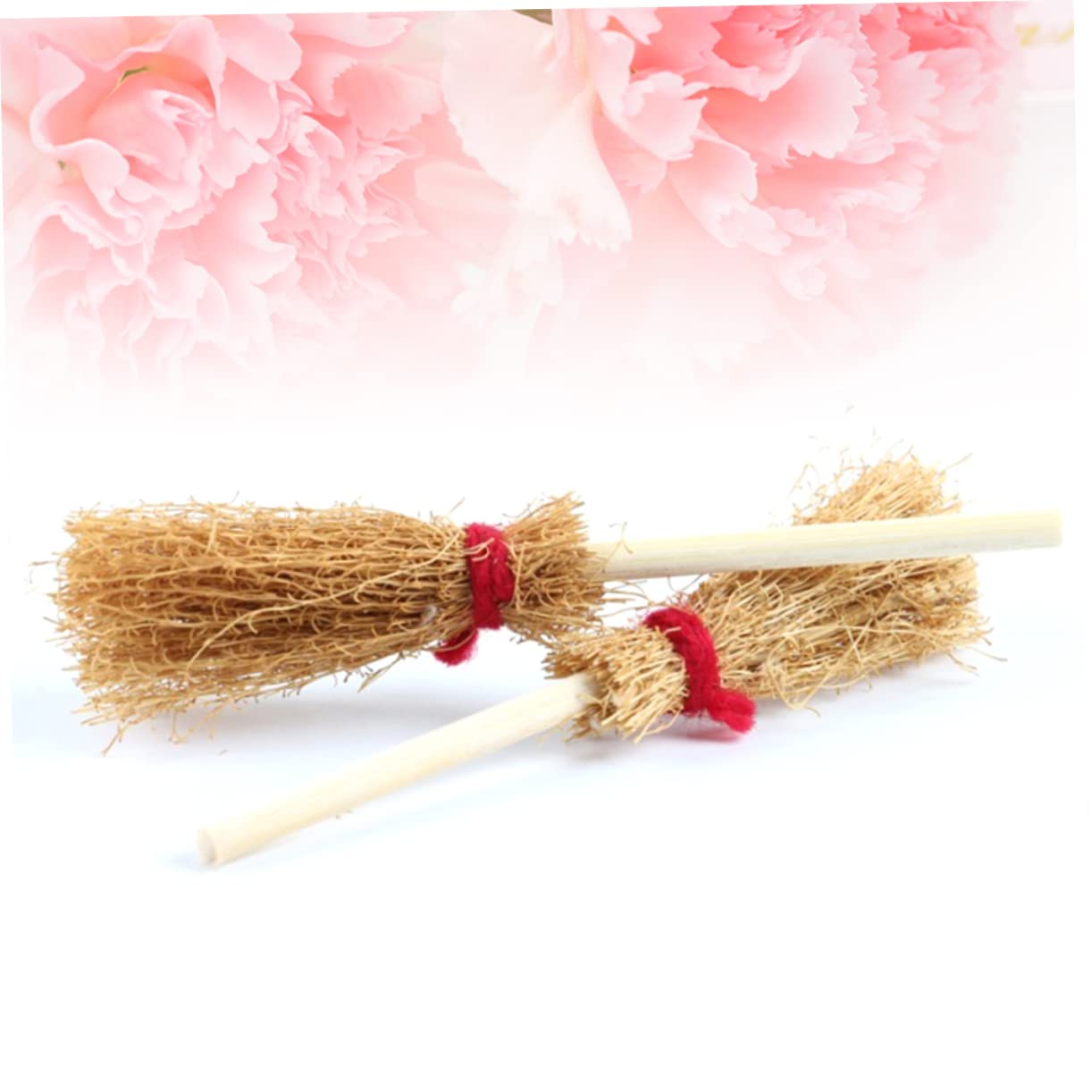 10Pcs Broom Halloween Decorations with Red Rope Large Straw Broom for Costume Parties Witch Prop Pendant for Adults