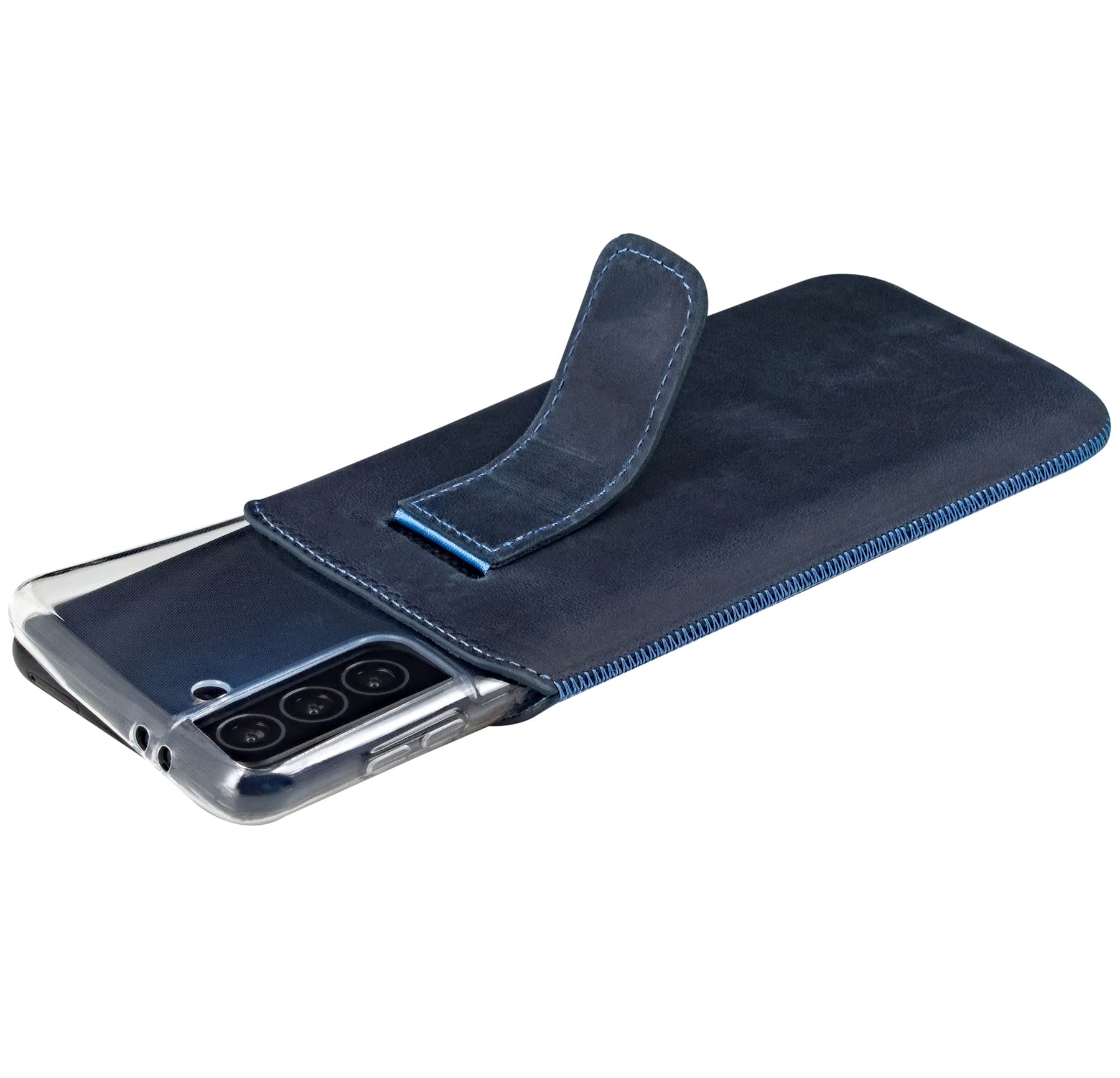 Suncase ECHT Ledertasche Leder Etui kompatibel mit Google Pixel 10/10 Pro 5G Hülle Innenmaße: ca. 154 x 79 x 10 mm (passend nur mit Silikon/Case/Bumper) in Pebble-Blue