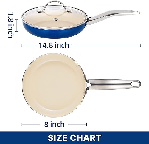 Miniatura 2 de Qstar Sartén antiadherente de cerámica de 12 pulgadas en azul zafiro con tapa y mango de acero inoxidable