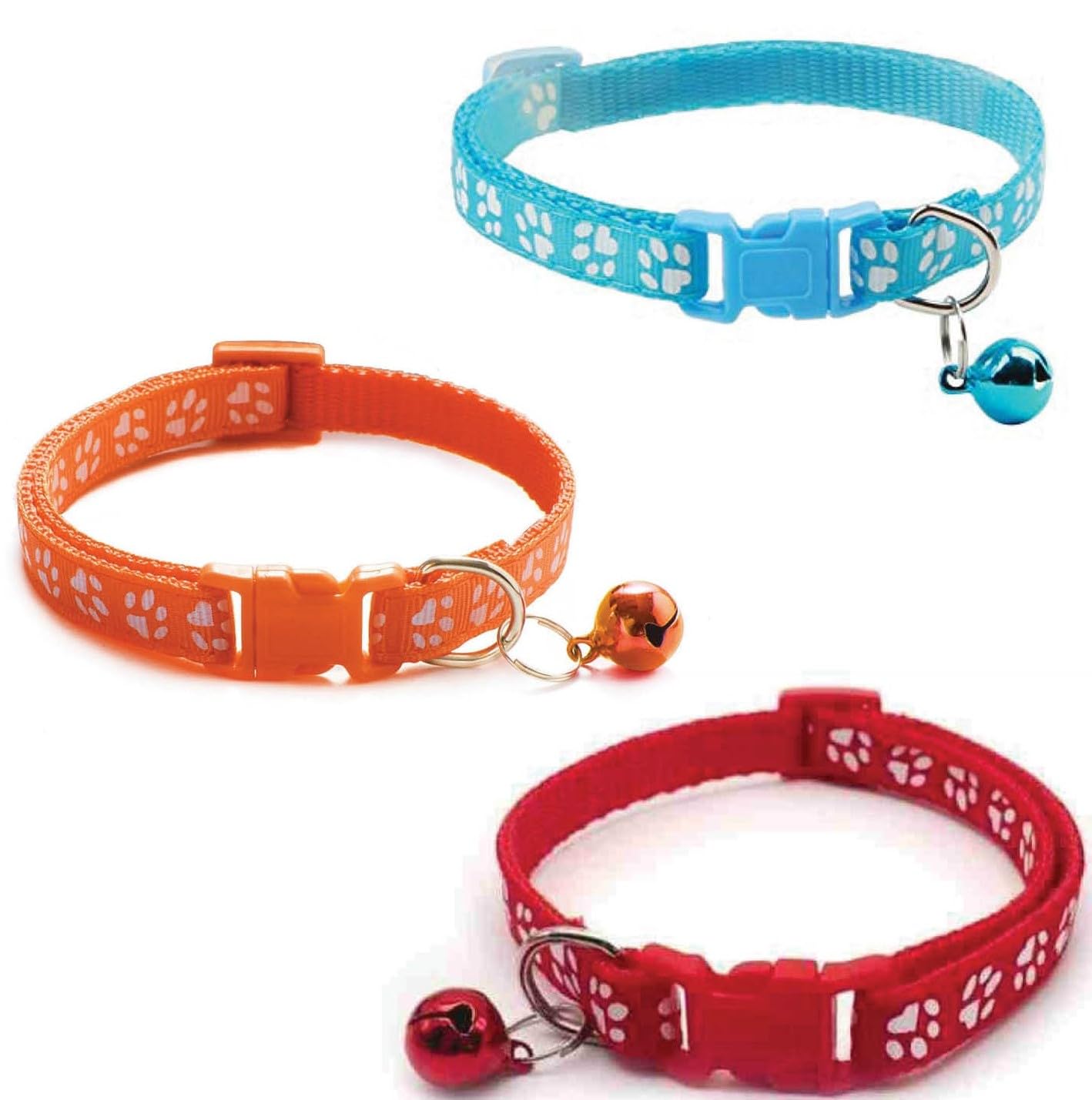 Litvibes Cat Collars Set of 3 with Bell,Kitten & Small Dogs Soft Adjustable Collar Safe,Solid & Protection Breakaway for Cats & Puppies,Cute Kitty with Paw Print-(Orange,Light Blue,Red) (B0D1CGBV35) Amazon Price History, Amazon Price Tracker