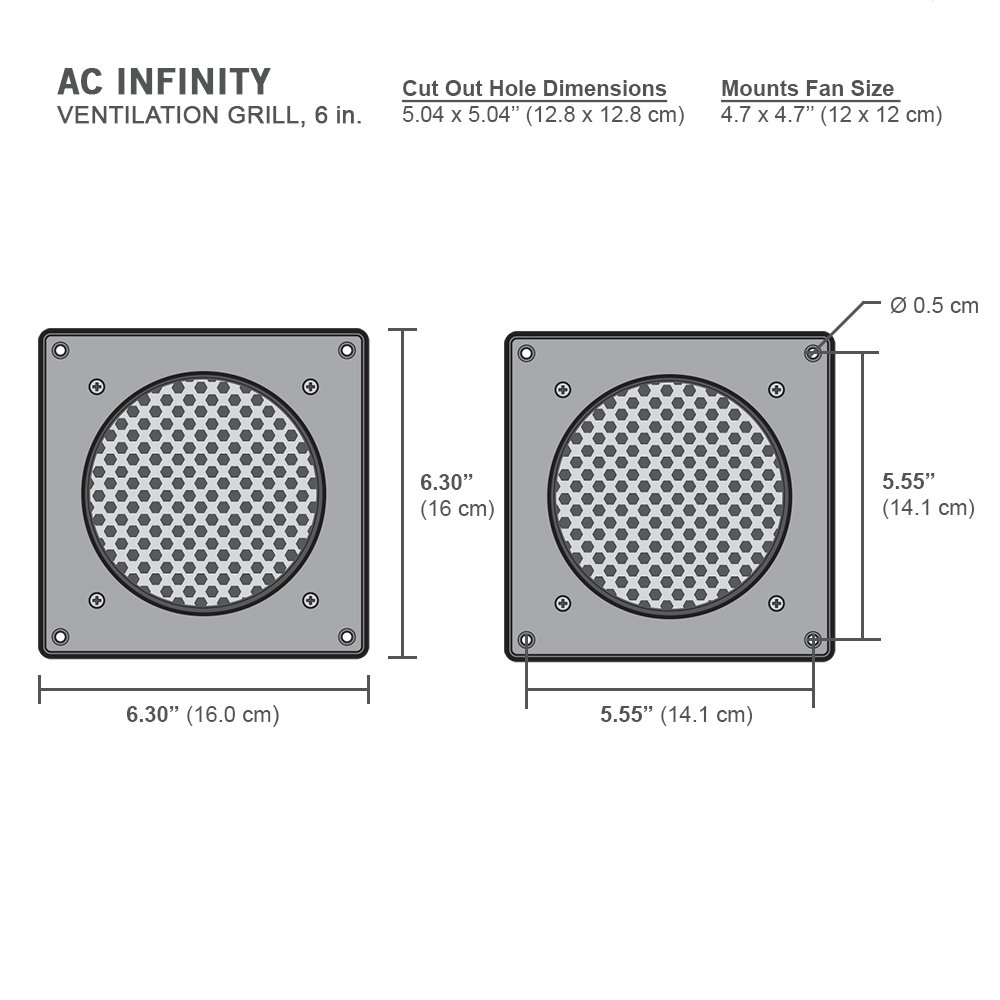 AC Infinity Ventilation Grille, for PC Computer AV Electronic Cabinets, Also mounts one 120mm Fan (Pack of 2)