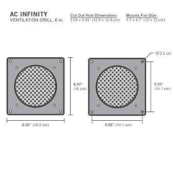 AC Infinity Ventilation Grille, for PC Computer AV Electronic Cabinets, Also mounts one 120mm Fan (Pack of 2)