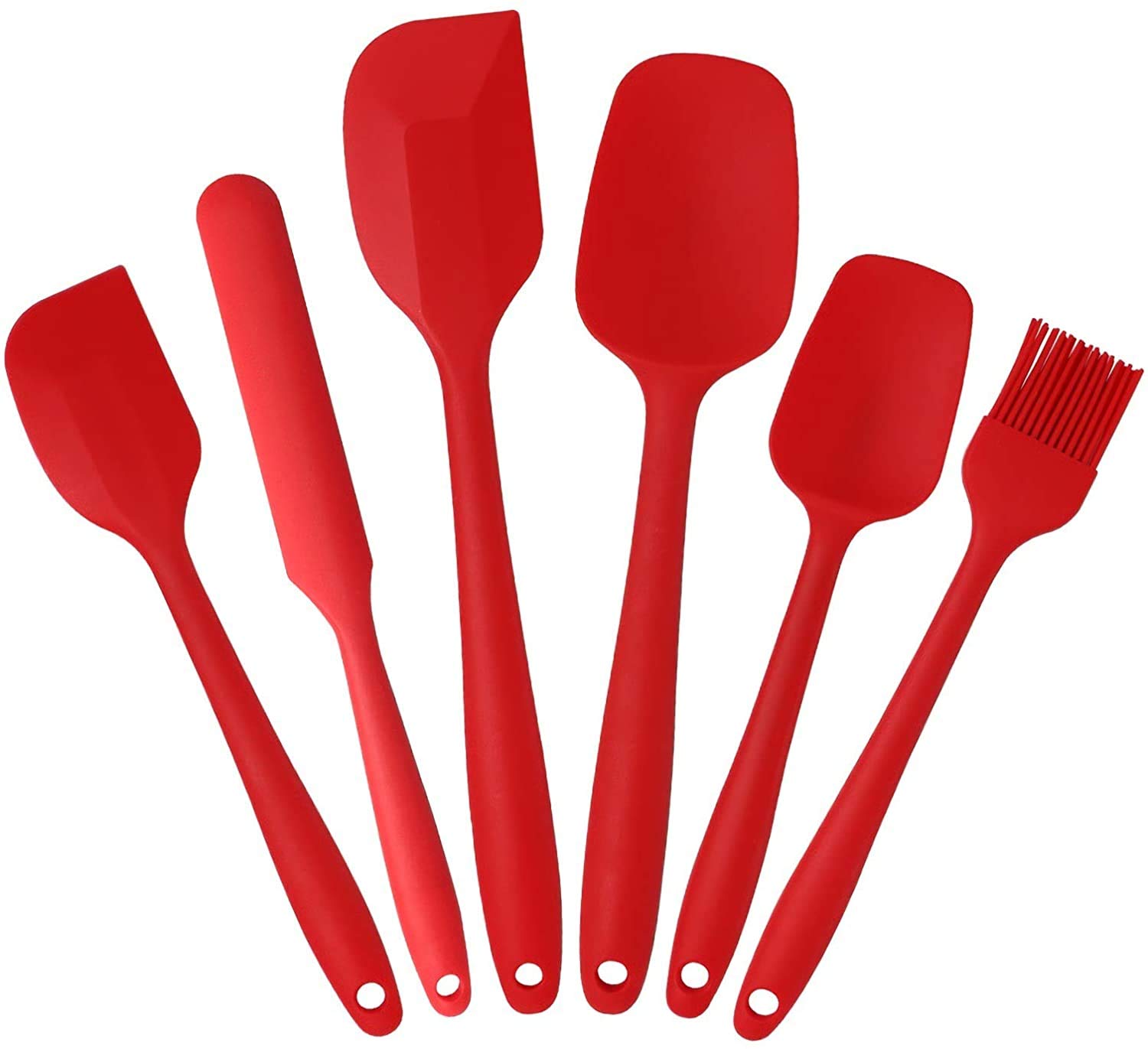 INKULTURE Silicone Spatula Sets of 6 Pcs Made of 100% Food Grade Silicone One Piece Design Seamless Heat-Resistant Spatula Perfect for Spatula Cooking, Baking and Mixing (Red)