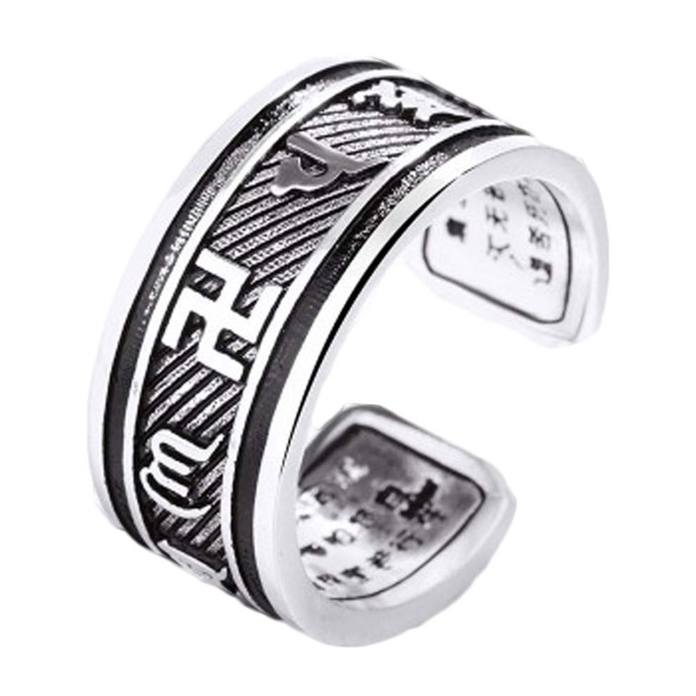 OOMPH Jewellery Silver Stainless Steel Swastic OM Mantra Buddist Adjustable Broad Ring Band for Men & Boys (RFQ2)