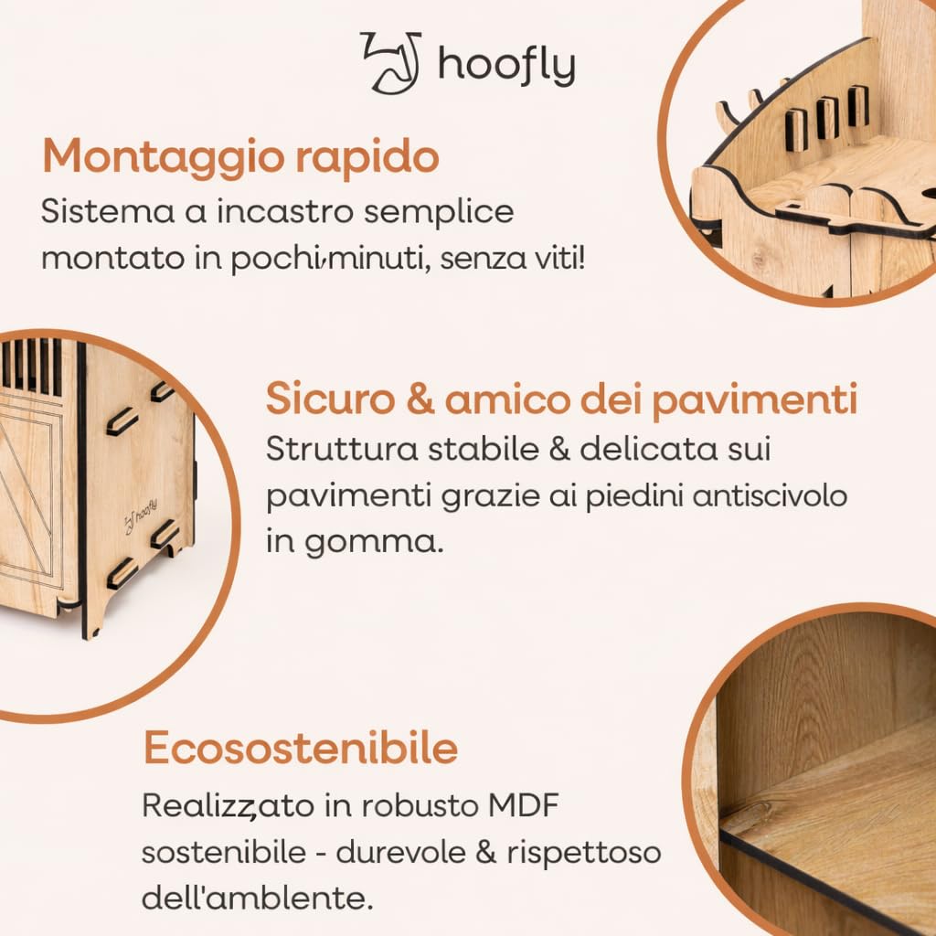 Hobby Horse Stalla – Accessorio Funzionale con Porte, Spazio Contenitivo e Ganci/Stalla in Legno per 2 Cavalli a Bastone/Supporto Stabile per Hobby Horse