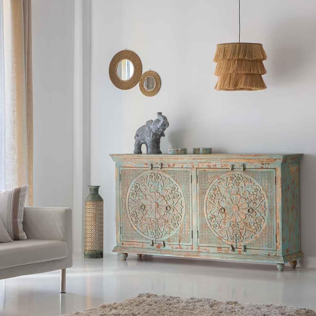 WANDERLUST DECO Jarrón de Metal Azul 18x18x69.5