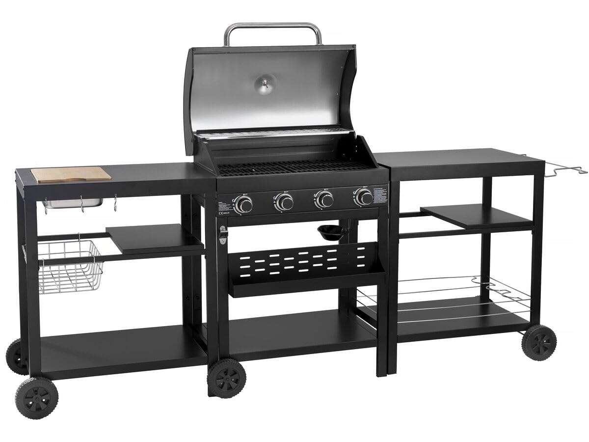 Barbecue à gaz Cuisine d'extérieur - 12 KW - 4 brûleurs - Noir
