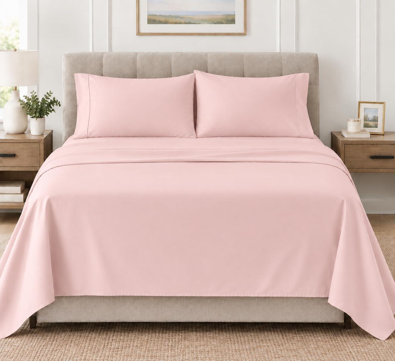 Queen Size Flat Sheet Only, Ultra Soft & Breathable Hotel Sheets, Blushpink