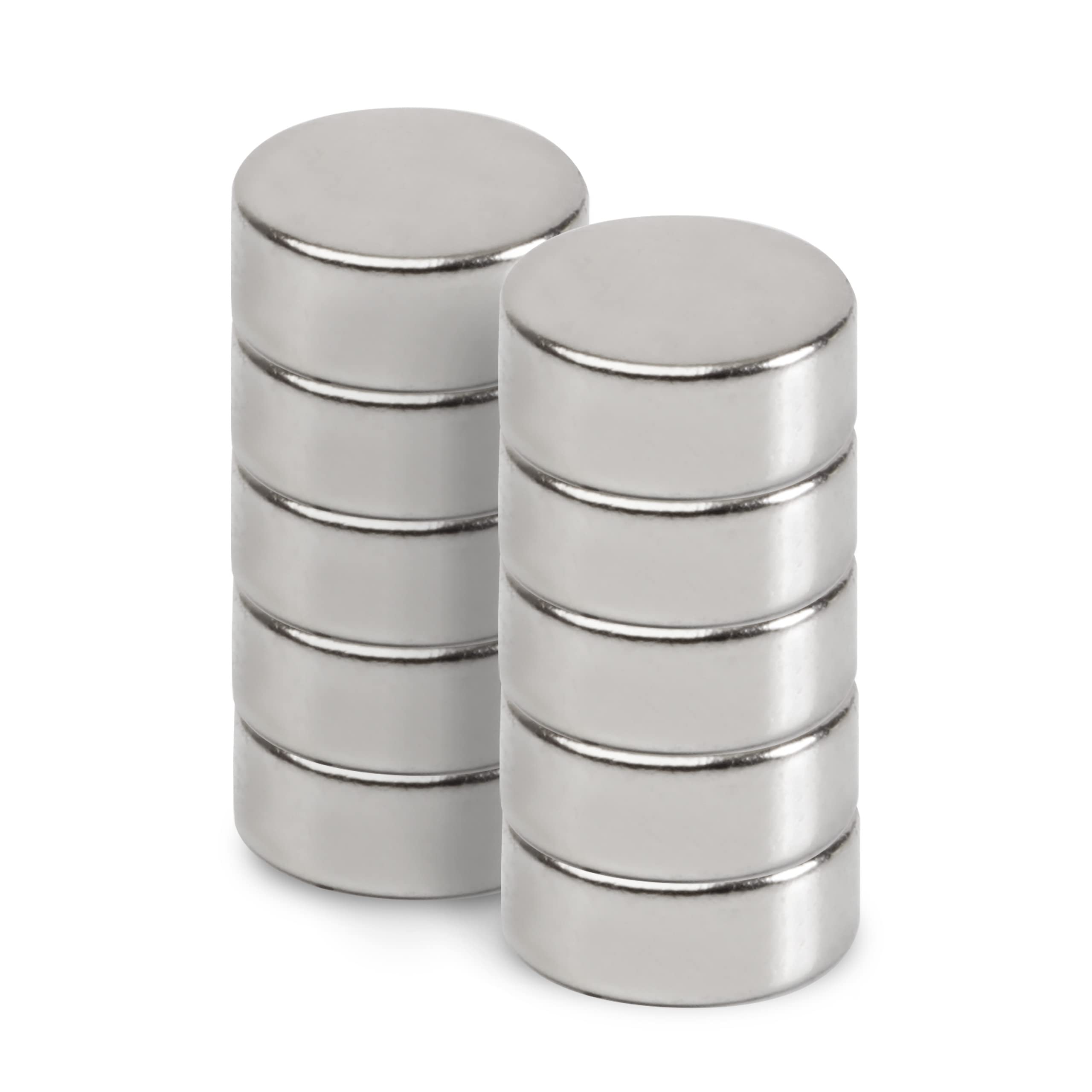 MAUL Neodymium Disc Magnet - Flat Magnet with High Adhesion for Versatile Use - Round Magnet with Elegant and Modern Design - Diameter 8 x 3 mm - Pack of 10 - Light Silver