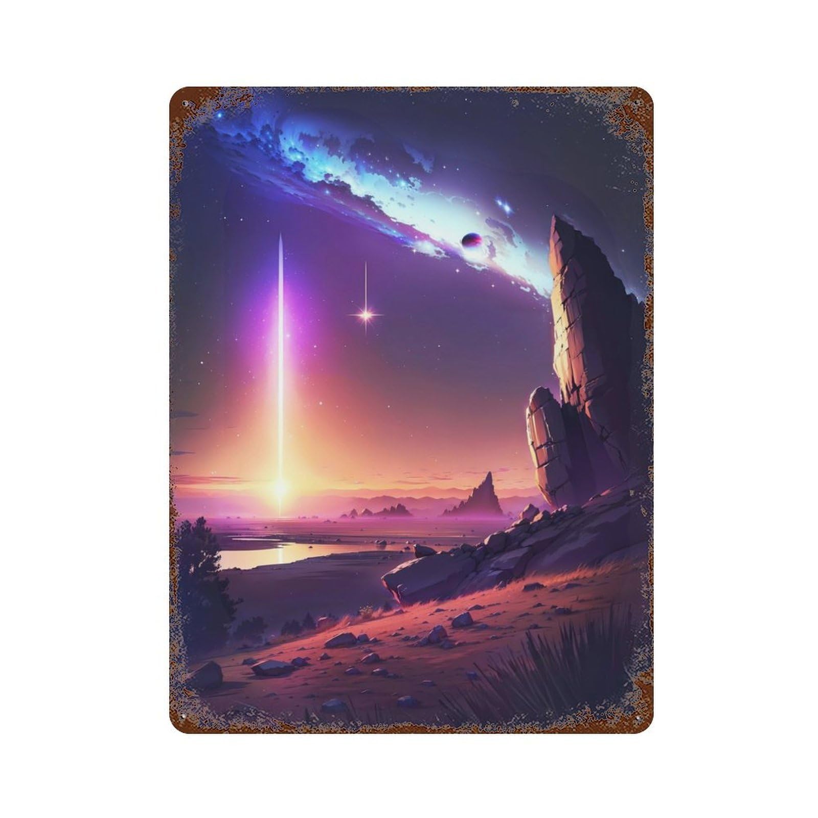 Twilight Fantasy Landscape Vintage Rust Metal Sign 15.7"x11.8", for Basement, Hobby Room And Garage Decor, Farmhouse Wall Decor