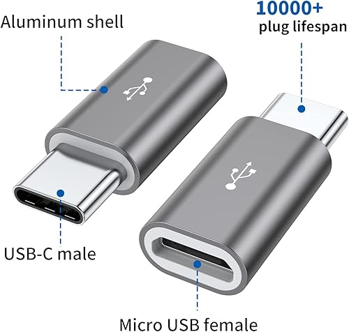 Vista 2 de Adaptador micro USB a USB C, paquete de 8 adaptadores USB tipo C de aluminio compatibles con Samsung Galaxy S10 S9 S8 Plus Note 9 8, LG V40 V35 V30