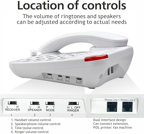 Miniatura 5 de Teléfonos fijos para personas mayores, teléfono con botón grande para personas mayores, teléfono fijo para ancianos, con función de marcación rápida