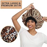 Vista 2 de 3 piezas de gorros de satén extra grandes para dormir, gorros para cabello trenzado de mujeres negras con cabello rizado, C C-negro
