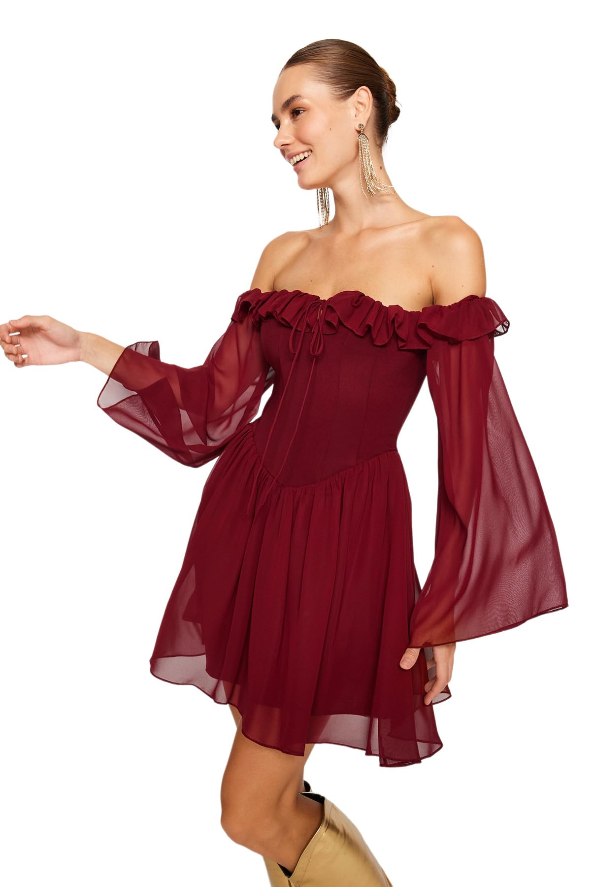 Trendyol Abito da Donna TPRSS23EL00096, Borgogna, 38
