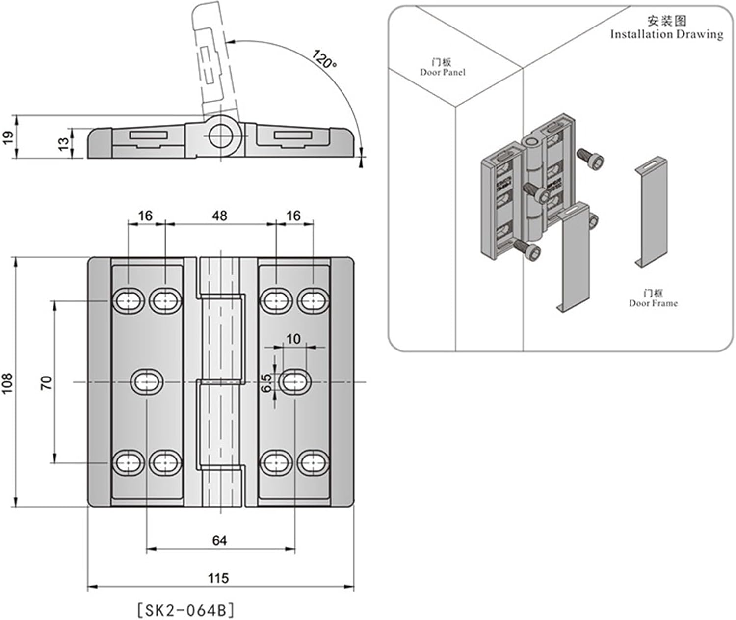 SK2-064B Industrial Mini Cover Over Stainless Steel Butt Hinge 1Pcs