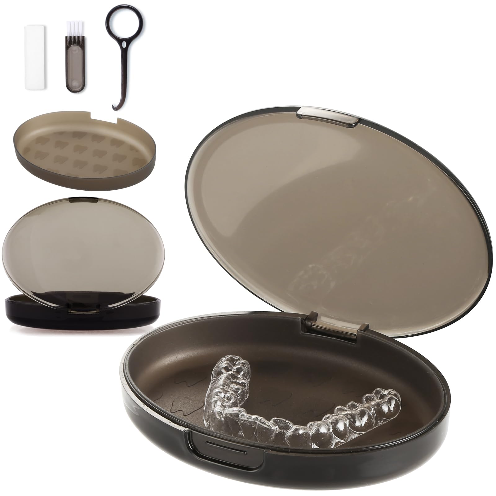 Retainer Case Portable 4inch Slim Retainer Case With Removal Tool,Chewies&Cleaning Brush,Light&Sturdy Aligner Case For Adult&Teens (black)
