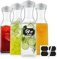 Cuiselect 50 Oz Square Plastic Water Carafe with Leak-Proof Lids, BPA-Free Fridge Pitcher for Juice, Iced Tea, Mimosa Bar - 4 Pack (Hand Wash Only)