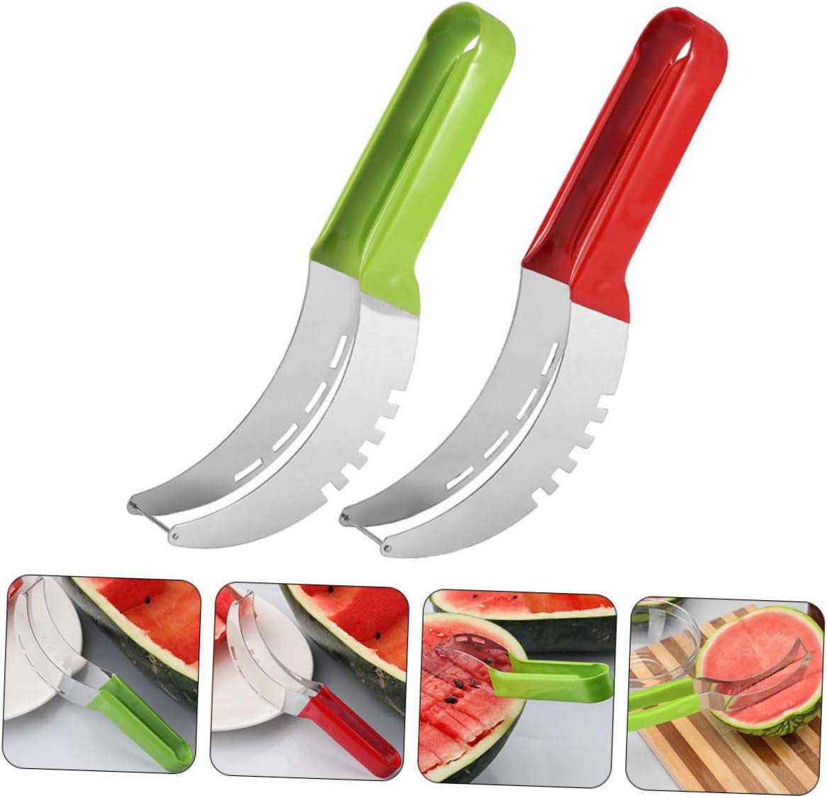 Watermelon Slicer Cutter 2pcs Set Stainless Steel Fruit Cutting Tool Comfortable to Hold Handle for Kitchen Picnic and Barbecue Use