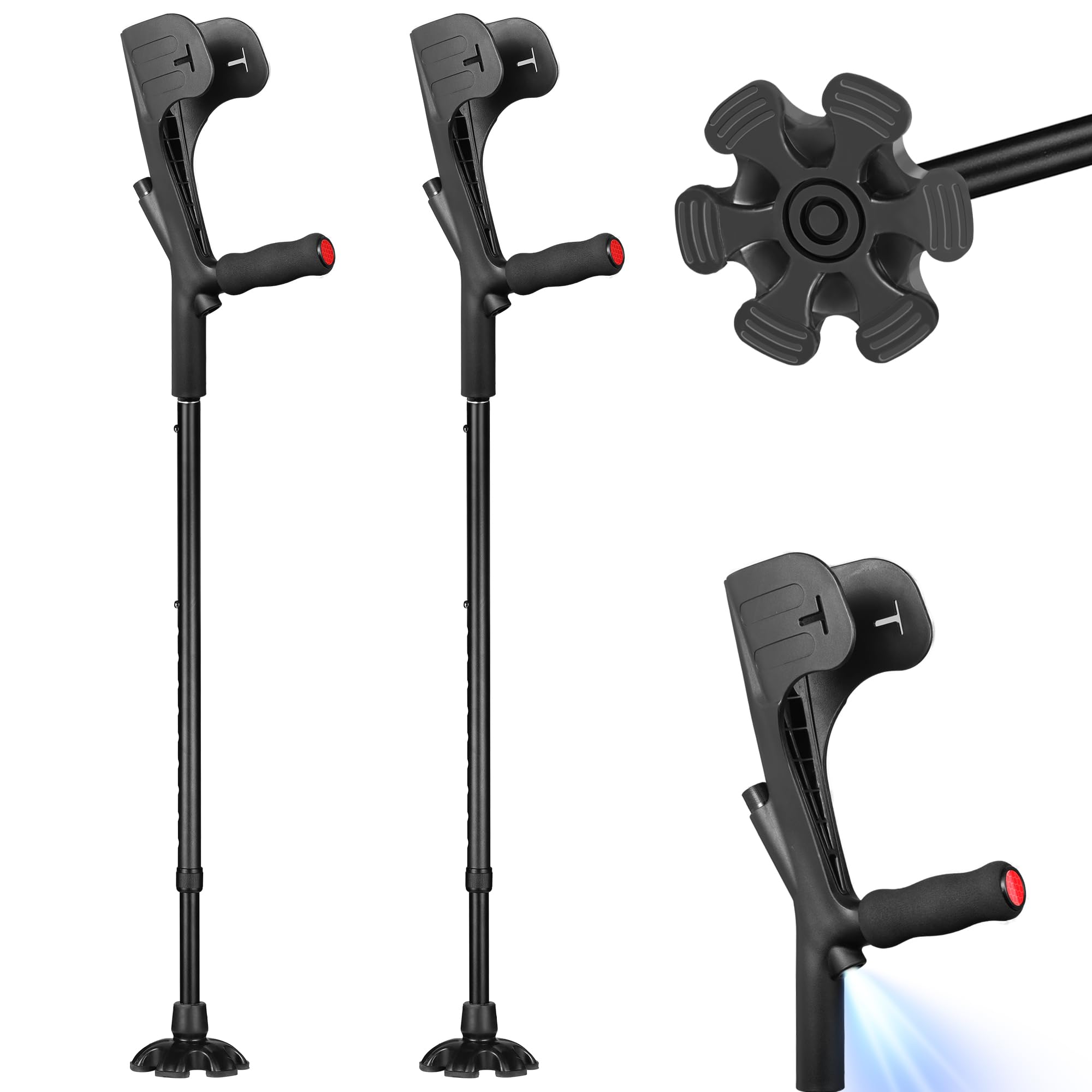 LIXIANG Forearm Crutches for Adults 5ft 6 Feet 350 Lbs Black 2PCS