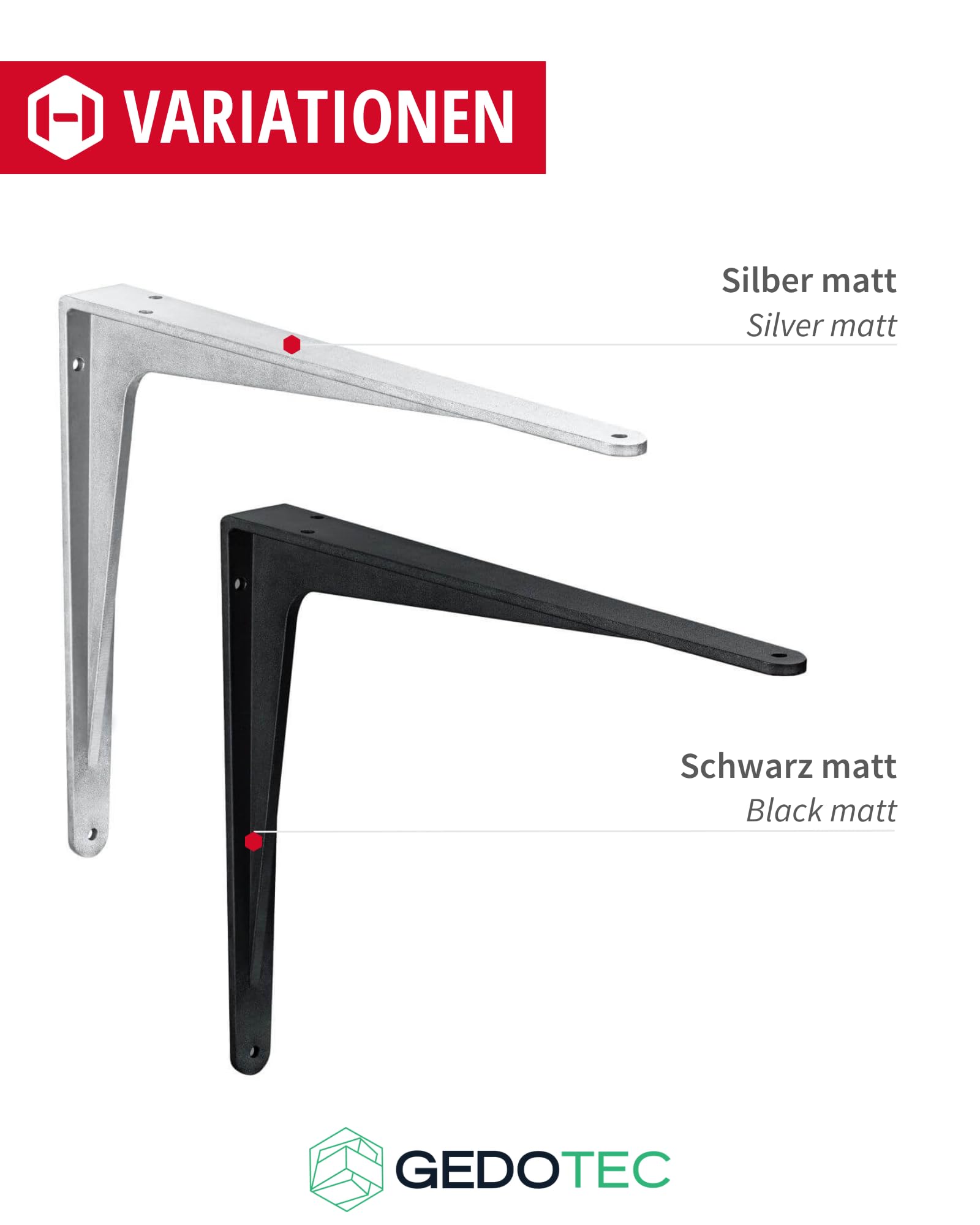 Gedotec Schwerlastkonsole Alu Regal-Konsole | SPARTA | Tiefe: 290 mm | 6 Stück Regalhalterung aus Aluminium Schwarz matt | Tragkraft 240 kg für Wandregale | Regalträger rostfrei | Wand-Winkel