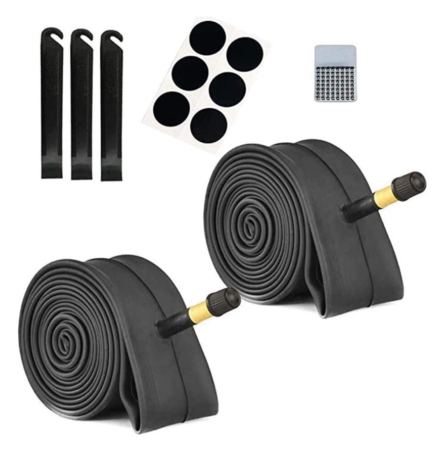 Fahrradschlauch, 2 ausgestattet mit einem Fahrradreifenschlauch, Reifenreparaturset, drei selbstklebenden Hebeln, 6 Mountainbike-Reifenschläuchen (schwarz, 24 Zoll)(Black 26inch)