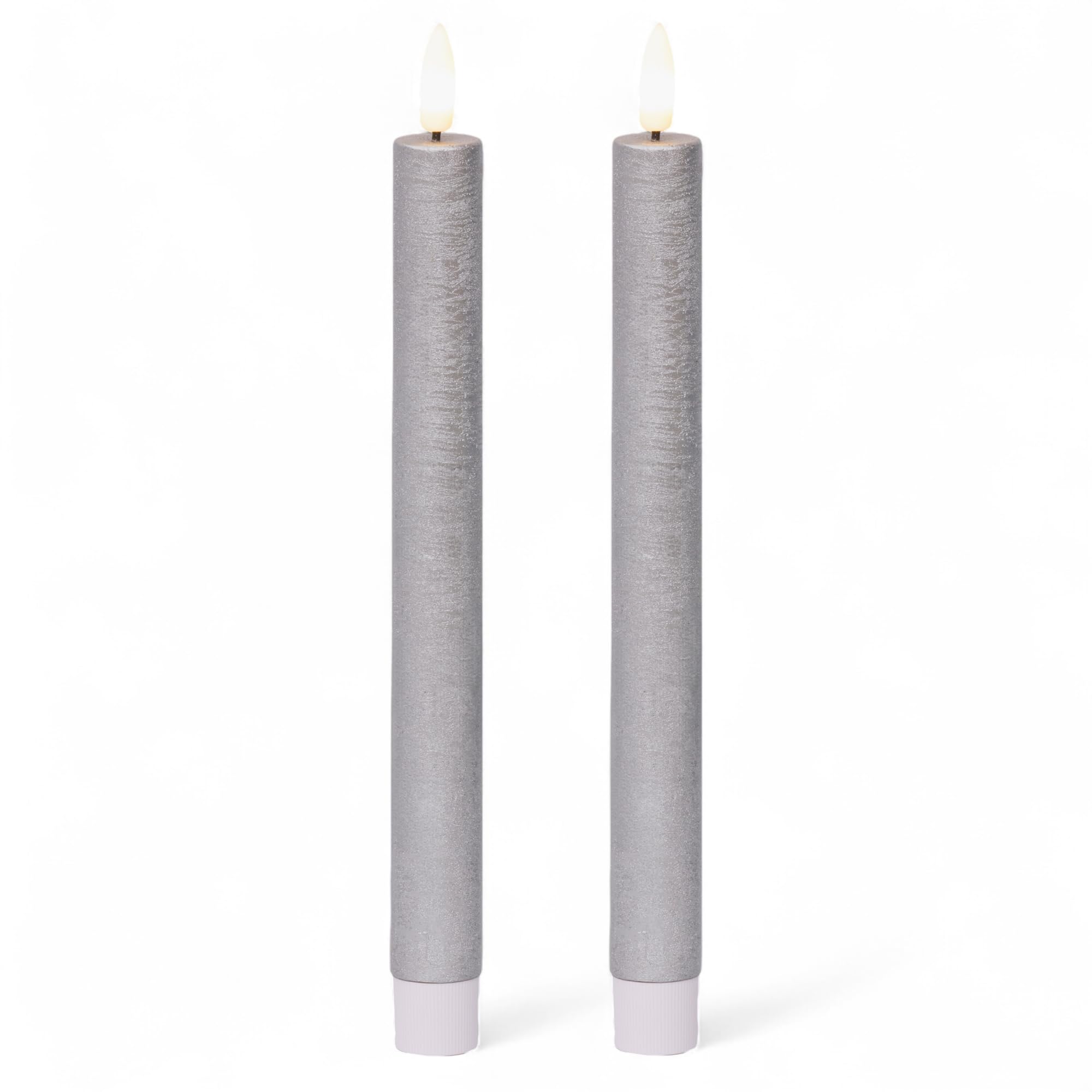 MIJOMA LED Real Wax Candle with Realistic Flame, Timer and Battery Operated, Indoor LED Candle with Warm White Light, Natural Look (Silver - Matte Surface, Diameter 2 cm x 24 cm) — image 1