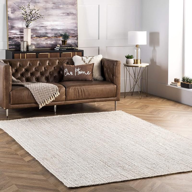 Image of F R Creation Jute Reversible Braided Natural & Handwoven Jute Carpet for Living Room Braided Rug, Offices Carpet, Guest Room Size (1.5X4 Feet White)