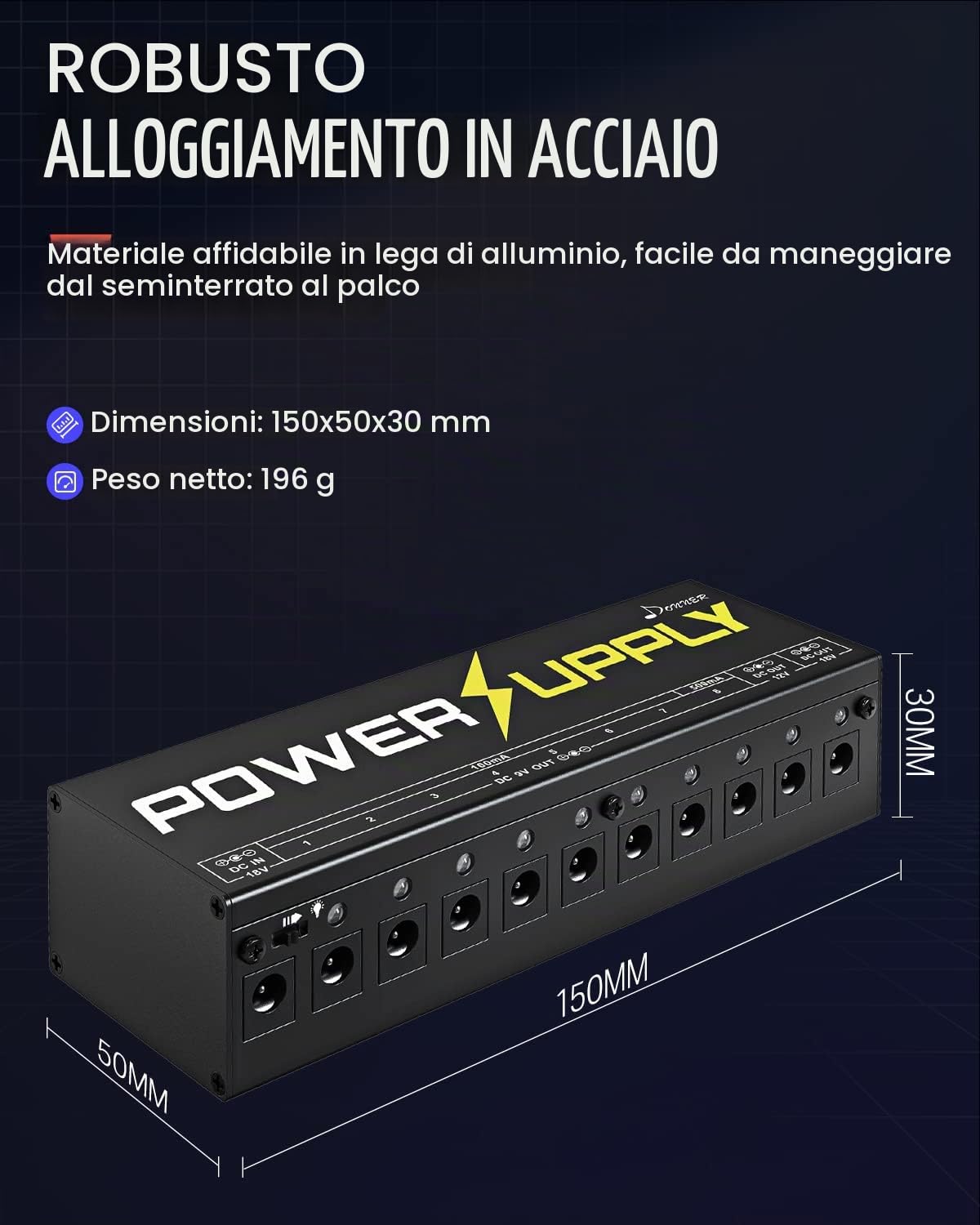 MELARQT Donner Dp-1 - Alimentatore di rete per chitarra (10 uscite DC isolate) per 9 V/12 V/18 V