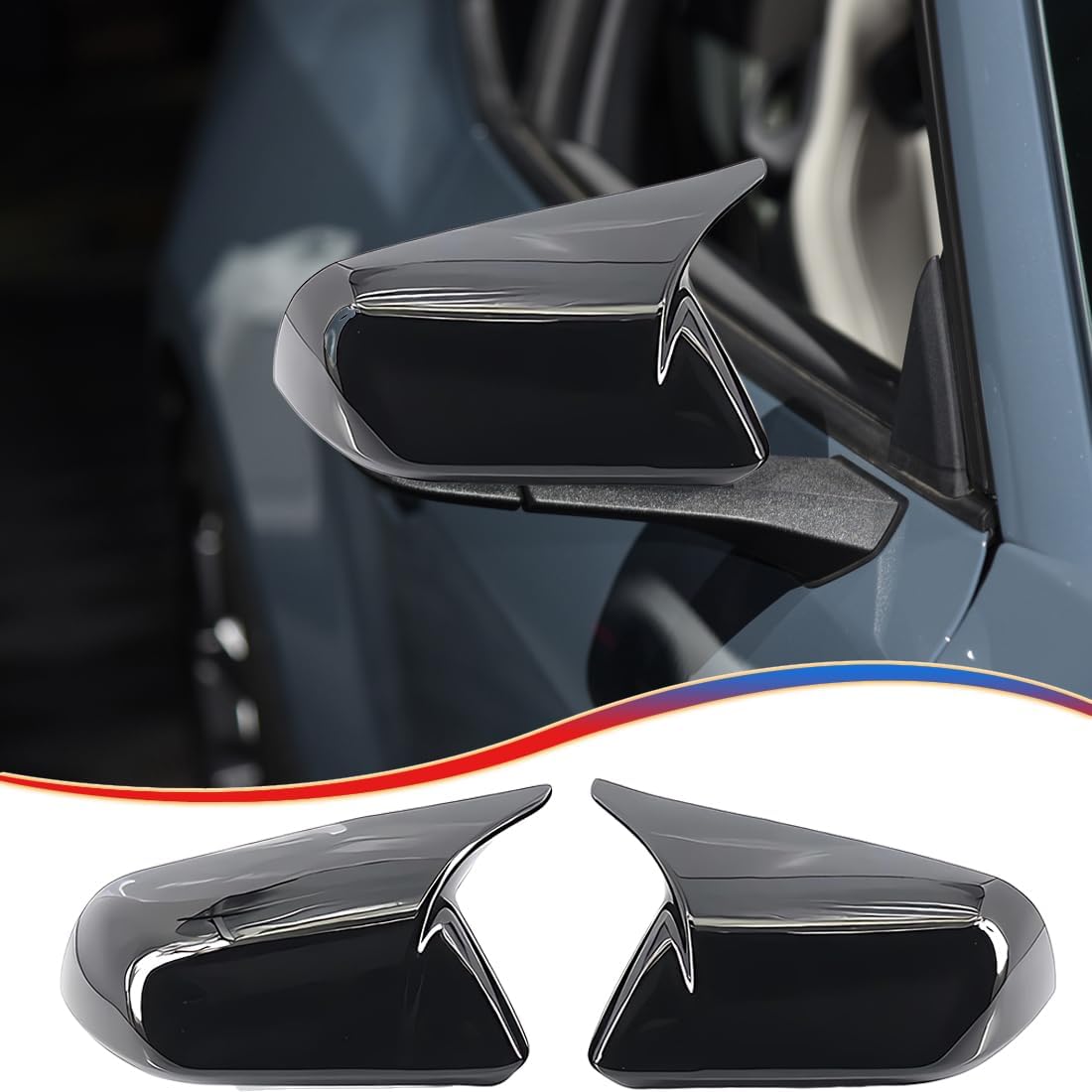 Side Rear View Mirror Cover for 2015-2025 Ford Mustang GT/GT Premium/Ecoboost/Ecoboost Premium Bright Black Turn Signal Housing Cover Accessories(with Mirror Turn Signal Cutout)