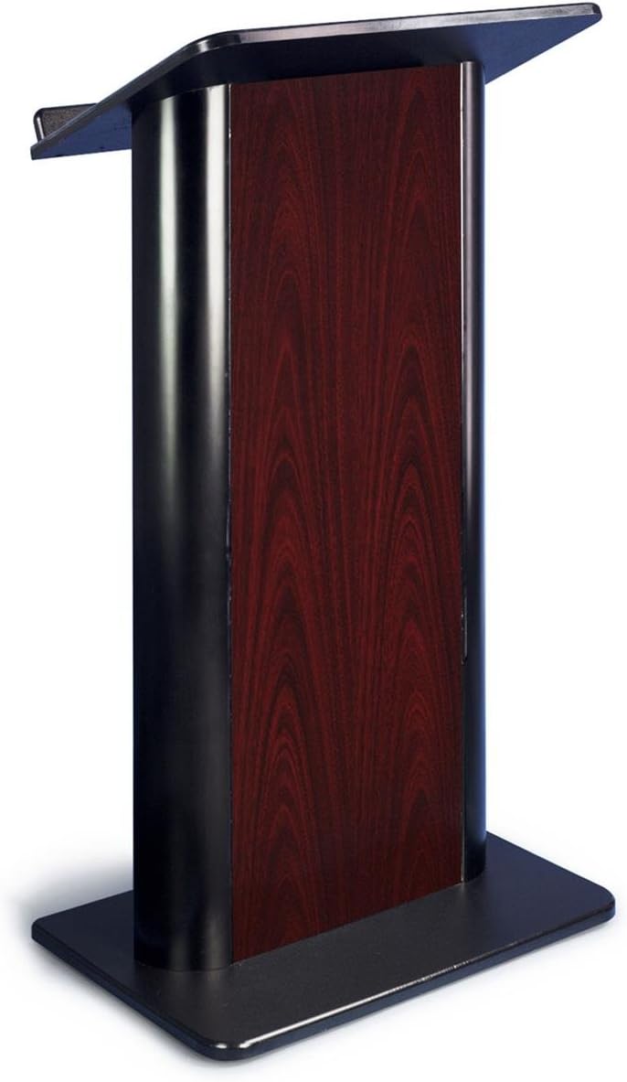 Displays2go Church Podium with Rectangular Base, Aluminum, Powder Coated MDF – Black, Jewel Mahogany (LCBJM)