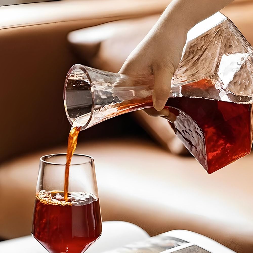 Karafka do wina 1450 ml teksturowany szklany dekanter do wina z geometryczną podstawą, napowietrzacz domu, jadalni i wystroju baru Akcesoria do wina